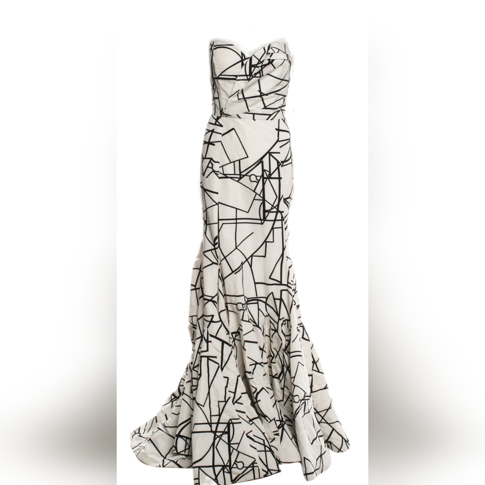 $7,000 OSCAR DE LA RENTA PICASSO WHITE BLACK WAVE GOWN 8